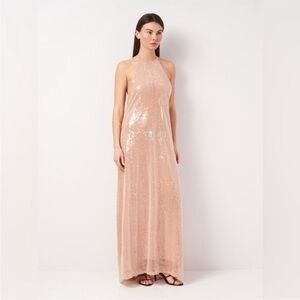 Zara Sequin Halter Maxi Dress in Blush